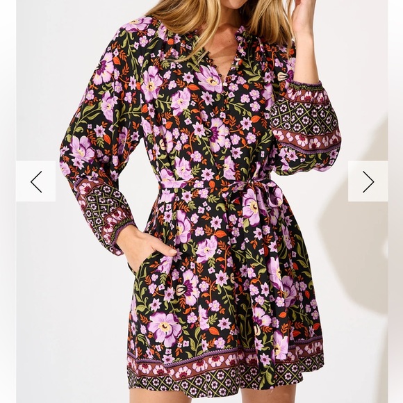 NWT Label of Love Violet Femme Floral Mini Dress Black Purple Womens Large - Picture 2 of 10